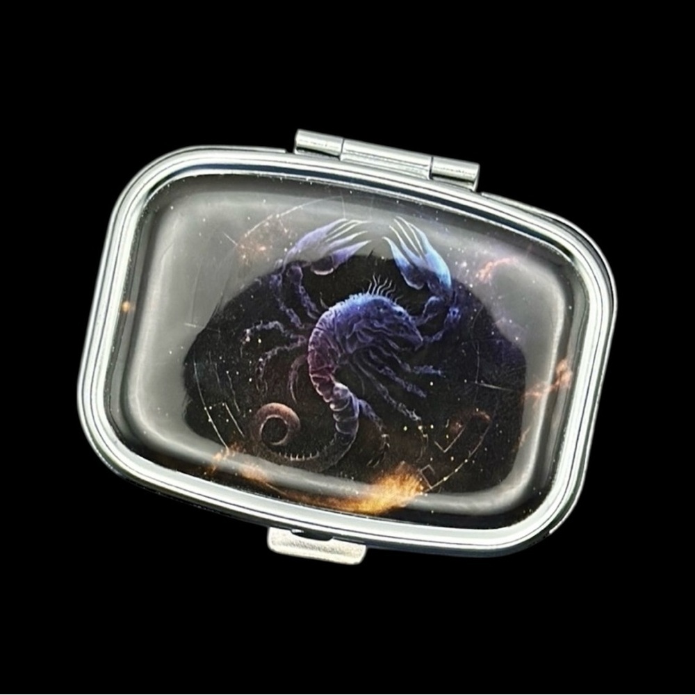 PRICE IS FIRM - Scorpio Zodiac Multi-Use Mirrored Pill Box Container